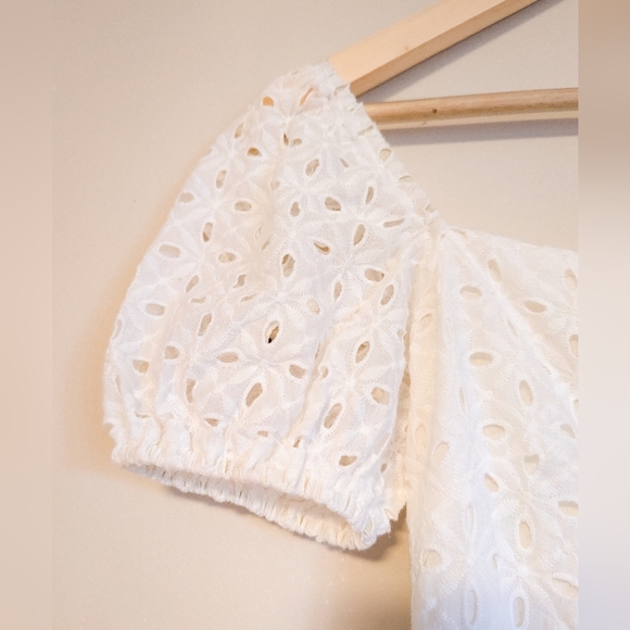 White Puff Sleeve Eyelet Dress - Picture 3 of 6
